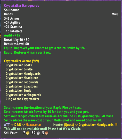 Angry_Asian_Man's tweet photo. Finally got my 9/9 Tier 3 #Cryptstalker in #Naxxramus! Literally 1 more piece then I'll be BiS for #WoWClassic #WorldOfWarcraftClassic #Faerlina #FaerlinaCrusade #WoWHunter #WorldOfWarcraft https://t.co/0dlIKmpsvG