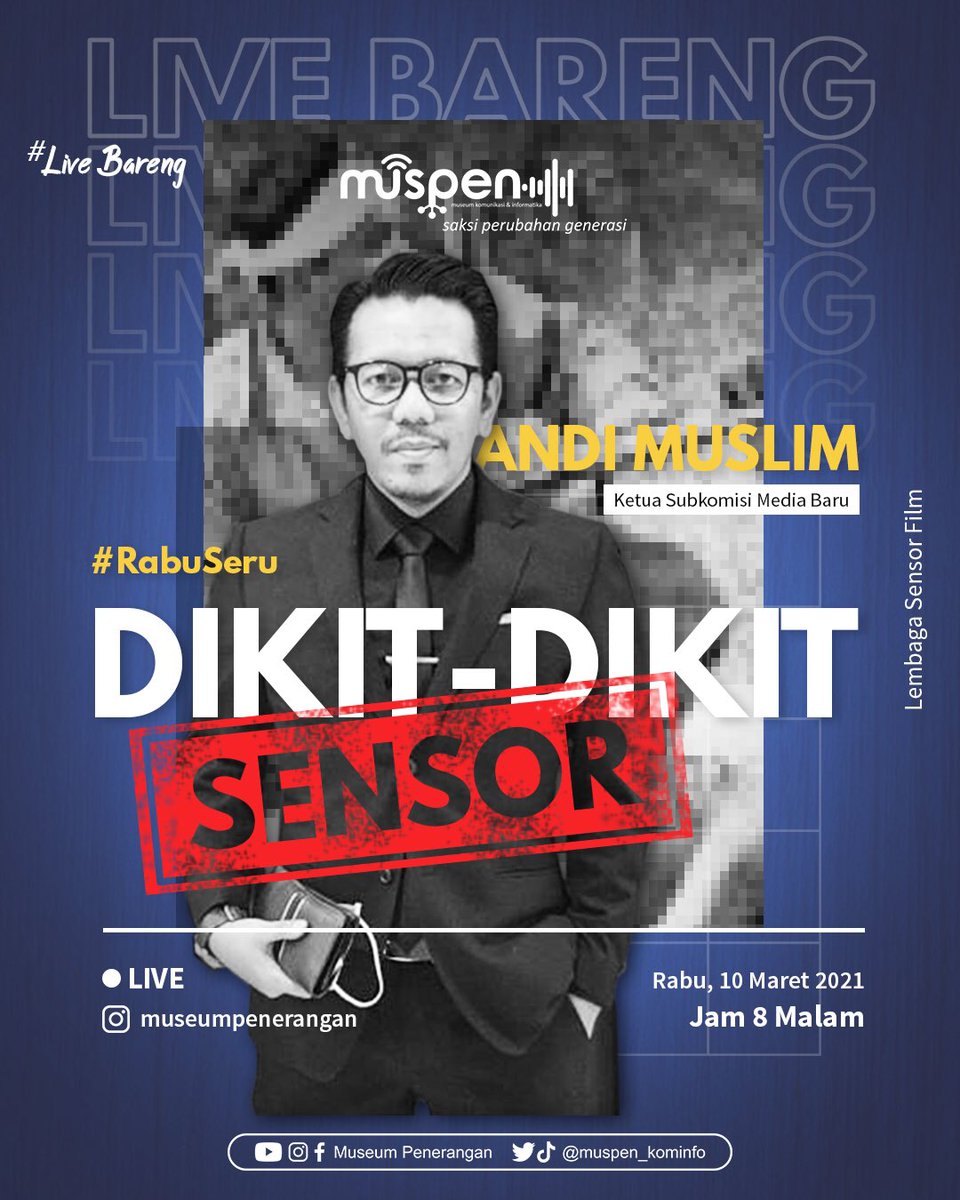 muspenerangan's tweet photo. #RabuSeru kali ini Epen akan #LiveBareng sama narasumber yang kekinian banget, menarik dan bikin kalian pengen banyak tanya βΊοΈ yaitu Ketua Subkomisi Media Baru @lsf_ri dengan Kak Andi Muslim!
.
Nanti malam kita tanya-tanya tentang sensor-sensoran ya guys! π€
#SahabatSensor https://t.co/CluAla9D26