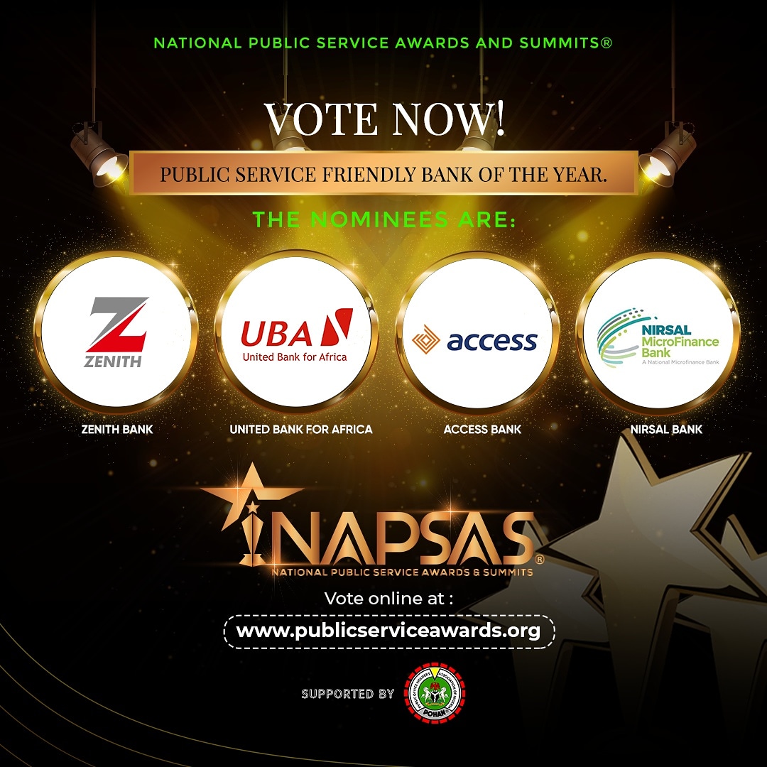 NGPublicService's tweet photo. PUBLIC SERVICE MOST FRIENDLY BANK OF THE YEAR 2021

https://t.co/26fuERddix

@ZenithBank @UBAGroup @myaccessbank @nirsalconnect @cenbank @NDICNigeria @FinMinNigeria 

#Publicserviceday2021 https://t.co/kA2AuE3W8W