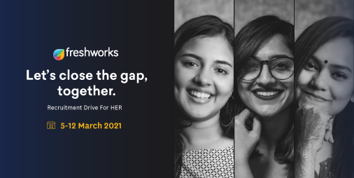 FreshworksInc's tweet photo. We pledge that women will constitute 40% of the workforce in two years, and we are working at all levels to get there. #PledgeForEquality
If you're looking for a career in SaaS, join our recruitment drive today: https://t.co/MR8ihdqrEP https://t.co/OOSUie82tN