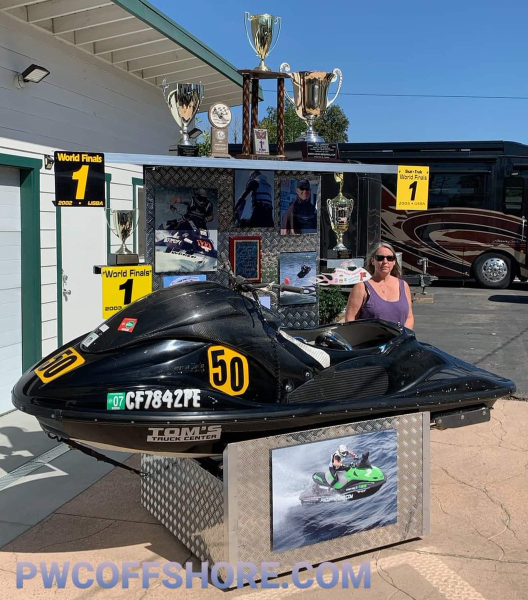 PWCOFFSHORE's tweet photo. Display going into retired racer and https://t.co/icOFShfcS1 Hall of Famer KC Heidler's office... the craft is the Yamaha he won a few Vet Master World Championships on.  Display built by Peewee Price and Chad Topping.  #pwcoffshorehalloffame #kcheidler #ijsba #jetskiracing https://t.co/0CJpPFETH6