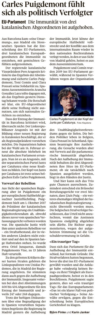 #Puigdemont
#Katalonien
Tagesanzeiger 10.3.2021