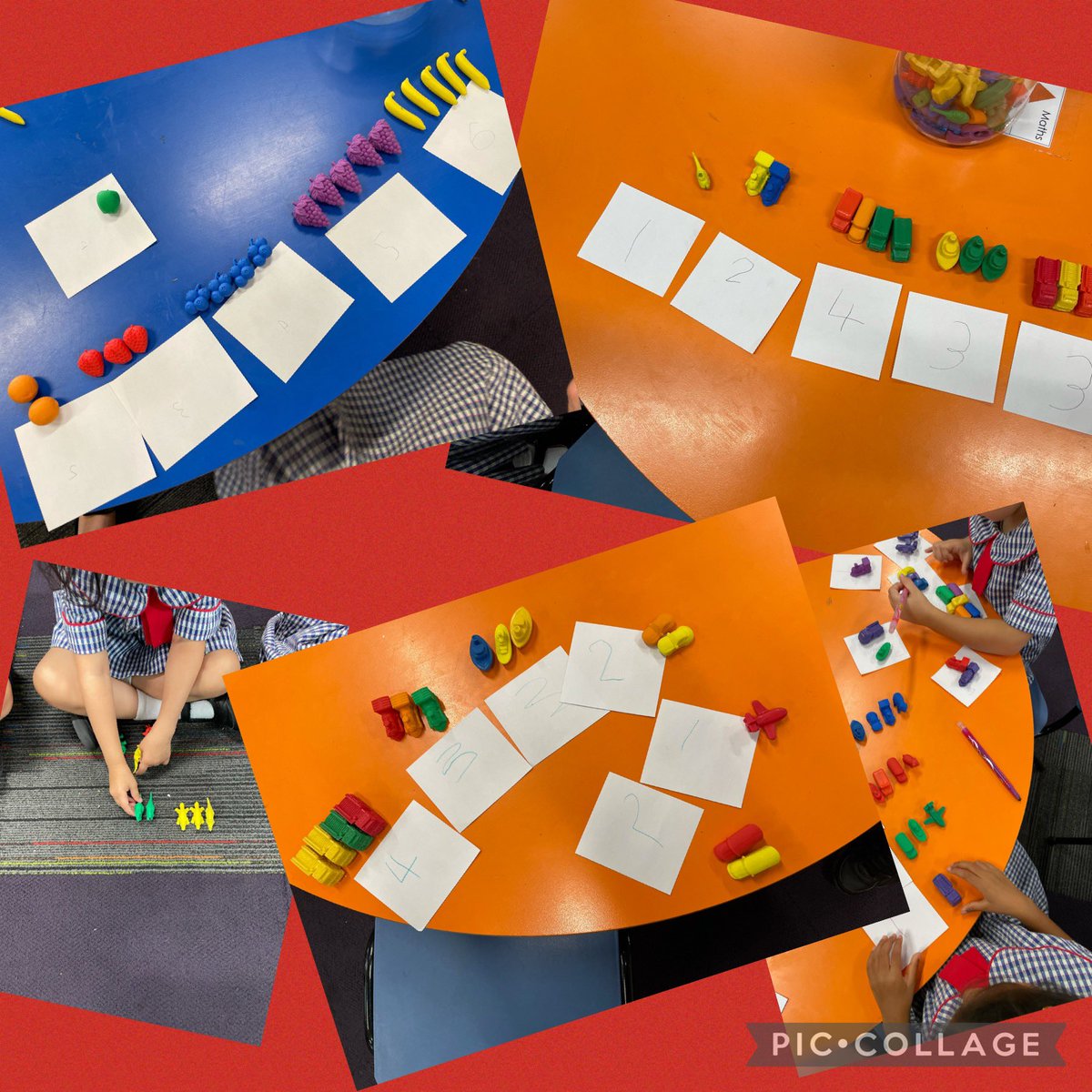 KindyStPius's tweet photo. We are working on one-to-one correspondence in #maths, as well as developing #mathematicalthinking &amp; language. We sorted &amp; grouped objects according to a chosen criteria and explained our thinking using #mathematicallanguage. Then, we labelled our groups with the correct numeral. https://t.co/z4fxnwcPsN