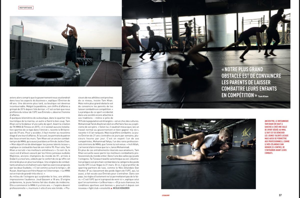 Tamkhan's tweet photo. Thank you @lequipe magazine for featuring me &amp; my gym @TKMMAFIT in regards to the development of #MMA in the #UAE -  #mydubai https://t.co/qoDsL6NbKs
