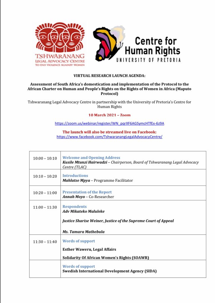 Tshwaranang Legal Advocacy Centre to end Violence tweet media