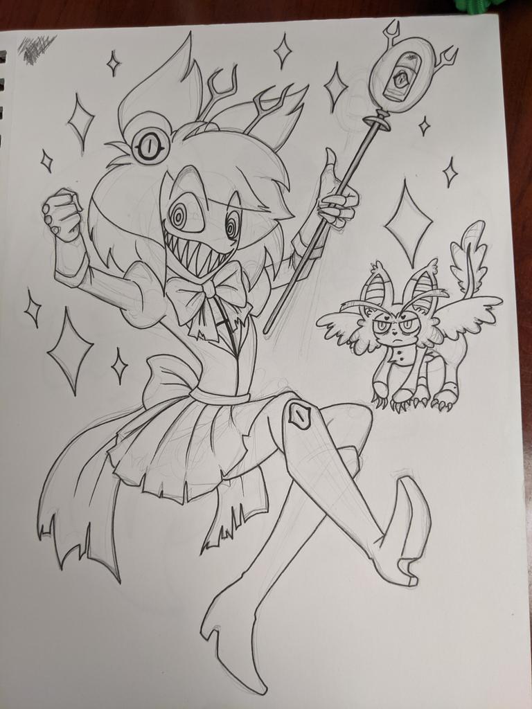 All the projects I want to work on are at home and I'm digging around an old sketchbook for a blank space. I know for a fact this is an old one but I'm not sure if I ever posted it as a WIP (ㆁωㆁ)
#Alastor #HazbinHotel #magicaltransformation