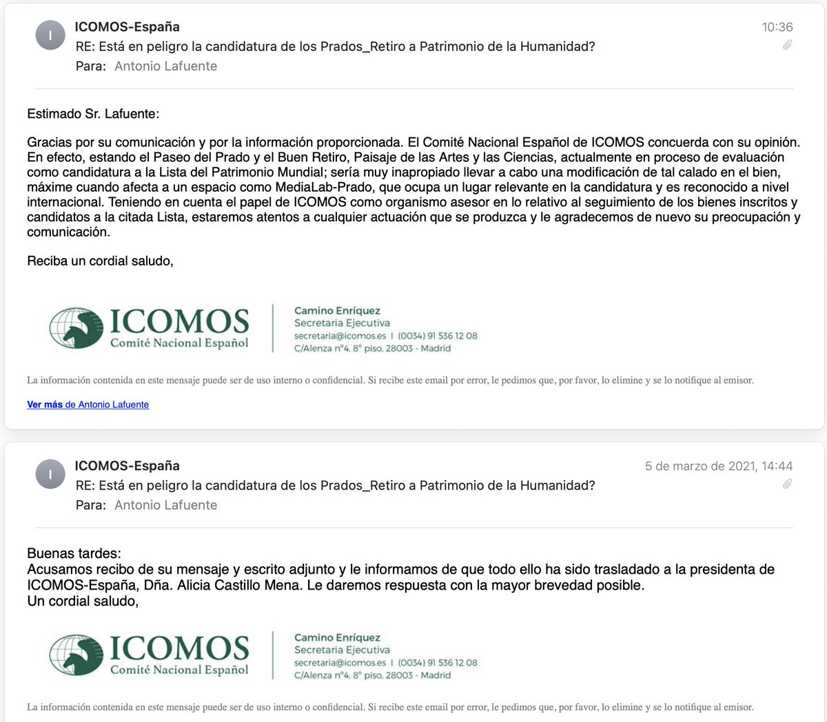 alafuente's tweet image. ICOMOS es firme en su respuesta y se declara contraria al cambio de uso del edififio de la Serrería. El Ayuntamiento de Madrid está amenazando la candidatura de los Prado-Retiro a la condición de Patrimonio de la Humanidad. Por favor, rectifiquen antes de que sea demasiado tarde!