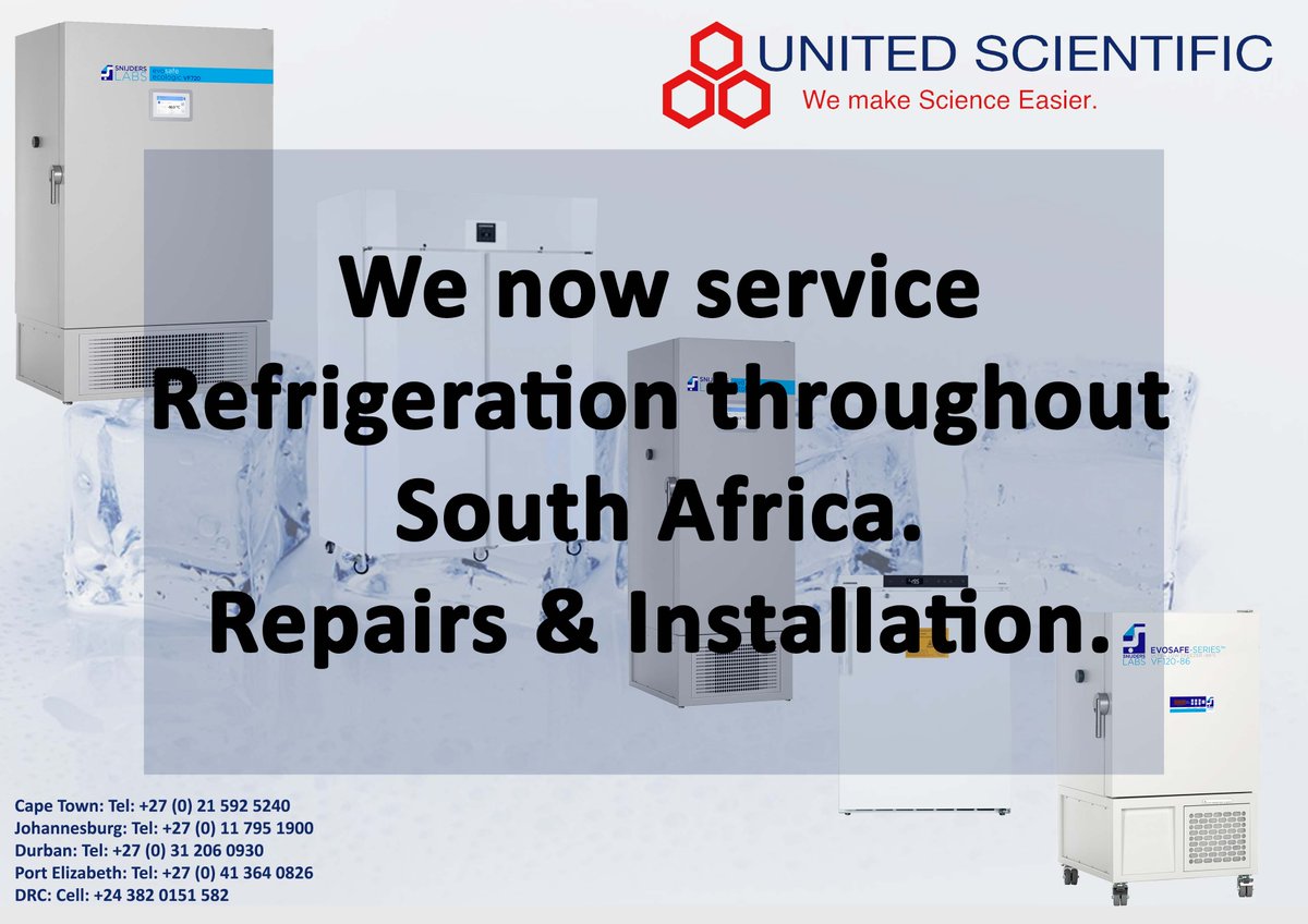 We now service refrigeration throughout South Africa; Repairs and Installation.
Contact us at info@united-scientific.co.za for more information. #southafrica #snijders #refrigeration #unitedscientific #ultralowfreezers #laboratory #biochemistry #pharmaceuticals