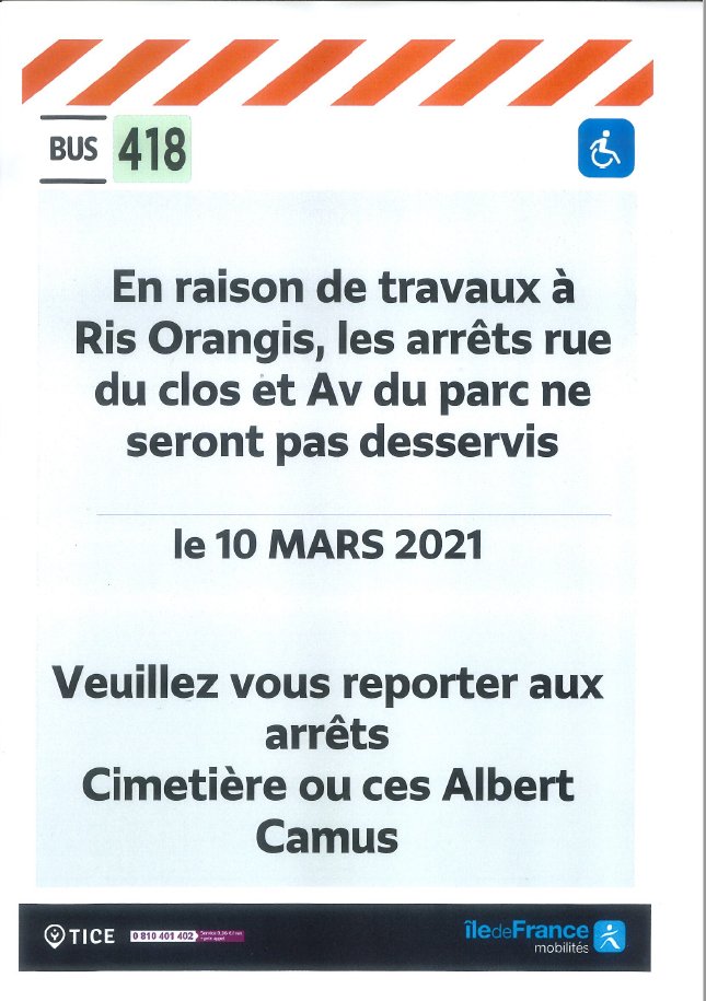 EvryEss_IDFM's tweet image. #InfoTrafic Les lignes #bus418 et #bus419 seront perturbées suite à des travaux le 10 mars 2021.