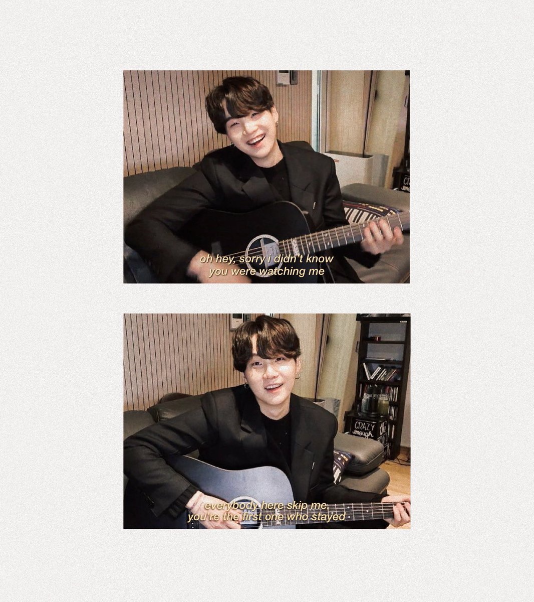 bemyjimi's tweet photo. 💬 t͏a͏e͏g͏i͏ o͏m͏e͏g͏l͏e͏ a͏u͏

sometimes yoongi feels lonely. those days, when he arrives home tired and feels the emptiness of his apartment, are the ones when he plays the guitar to people on internet but they always skip him. well, not everyone. https://t.co/tZQjEexbhQ