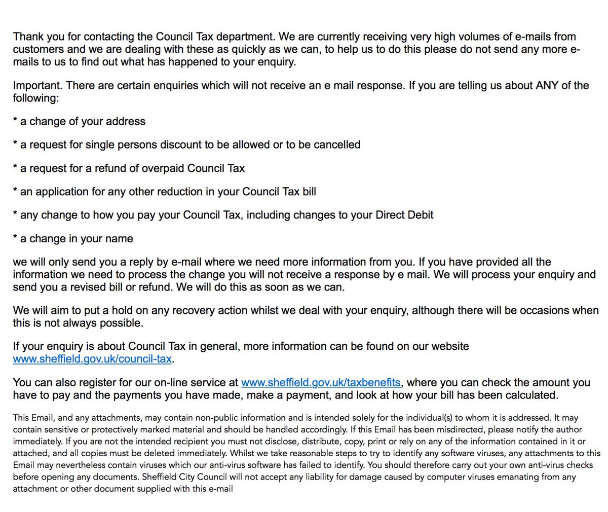 gracefidler's tweet photo. @SheffCouncil poor response, links that don’t work. No alternative means of contact. V poor. “The actual Council Tax increase for Sheffield City Council is 4.99%” https://t.co/n9Ik8cT5RZ