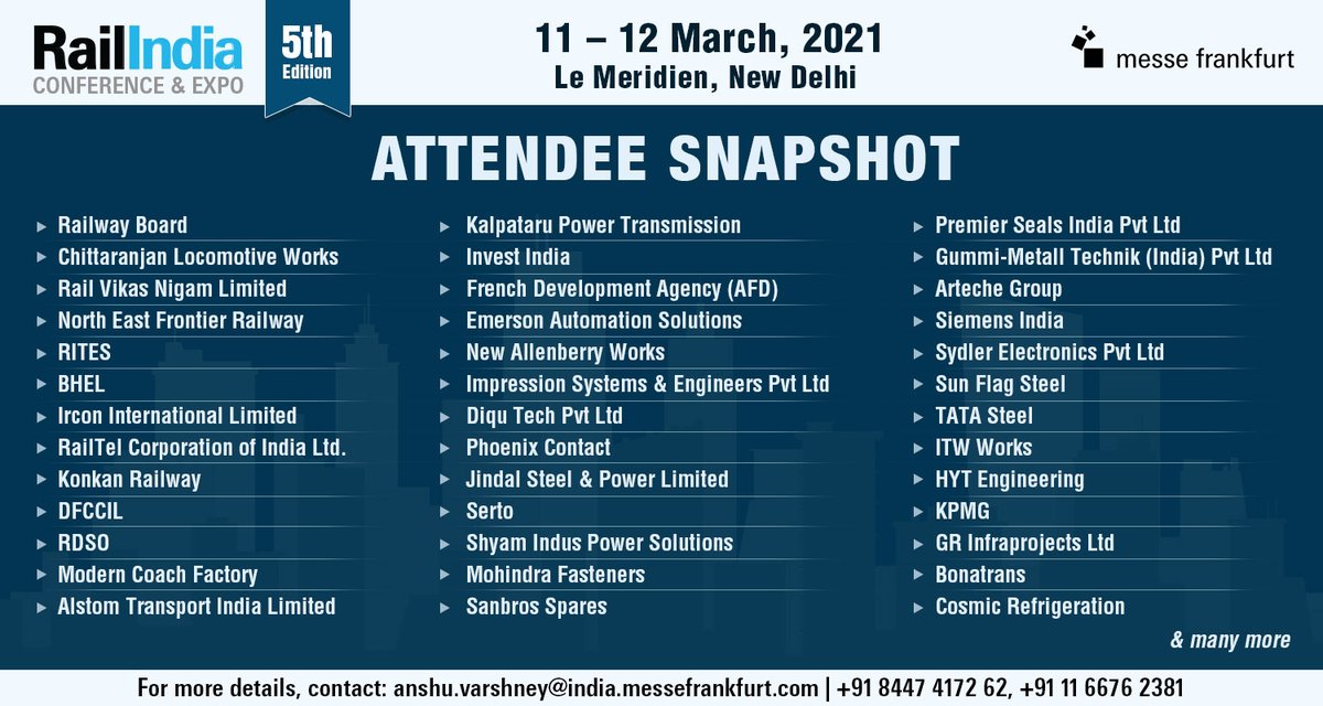 RailIndiaCon's tweet photo. #meetandgreet #1daytogo
Here's a snapshot of some of our #attendees at the 5th Edition of Rail India Conference and Expo 2021.
Hurry! Grab your seats today at : https://t.co/i81MJndK58
#railindia #indianrailways #conferences #railways #rail #digitlisation #signaling https://t.co/ibhK4ixvLK