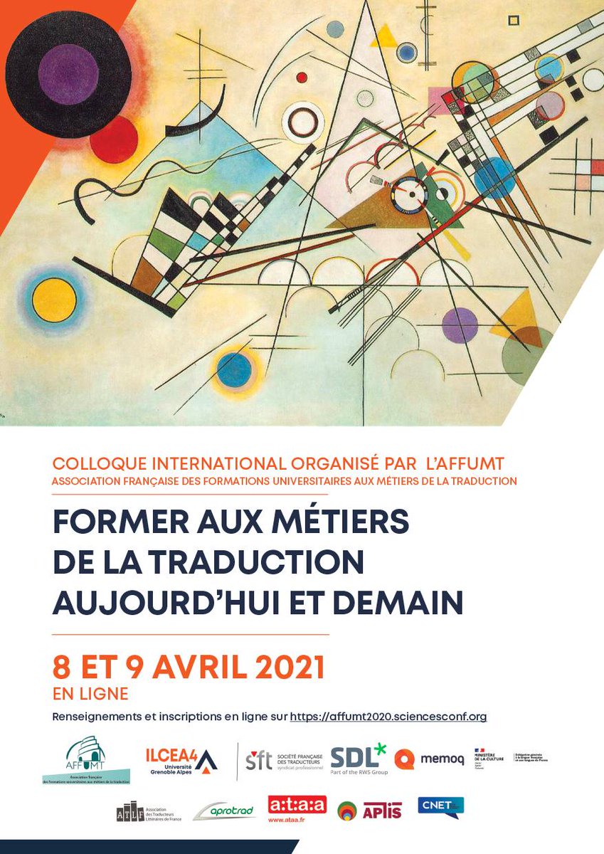 Les inscriptions pour le colloque #AFFUMT,"Former aux métiers de la traduction aujourd'hui et demain" (8-9 avril), sont ouvertes !
Registration for the #AFFUMT conference, "Translator Training: From the present to the future" (8-9 April), is now open!

👉affumt2020.sciencesconf.org