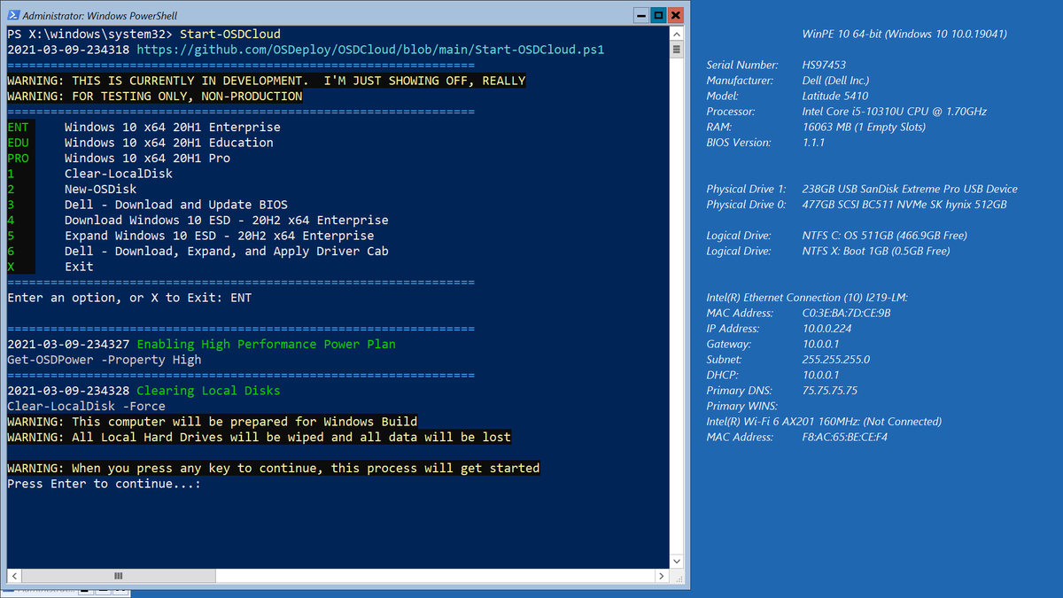 SeguraOSD's tweet image. I have successfully imaged a Dell laptop from the Internet (in 6 minutes) with ZERO infrastructure, using only #WinPE, a GitHub Repo, and PowerShell Gallery
Here's is how I got #OSDCloud to work #OSD #OSDeploy osdeploy.com/blog/2021/osdc…
