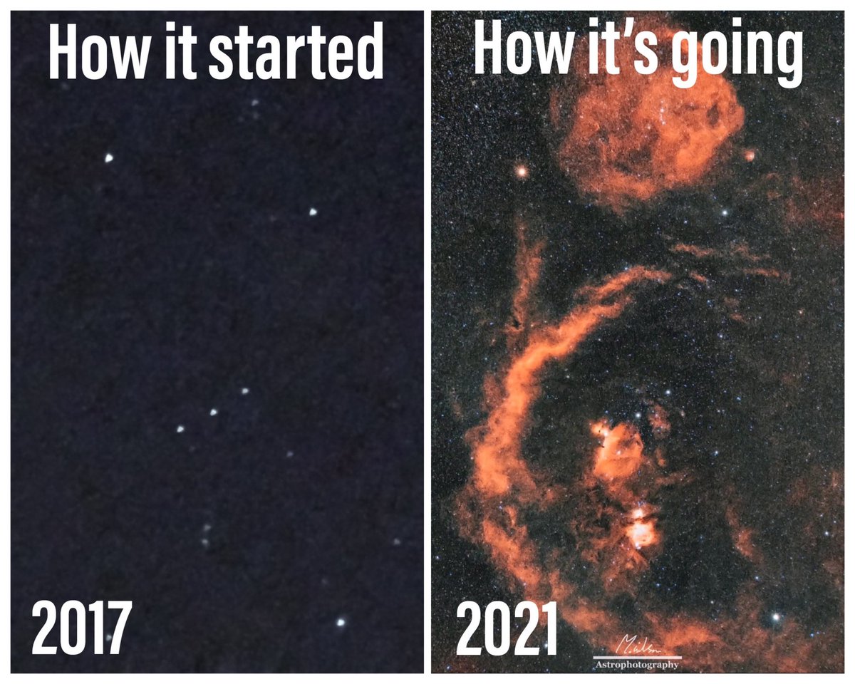 From my first ever ‘astrophotography image’ of Orion in 2017 to my HaRGB image of Orion in 2021. Now this really is progress! #howitstarted #HowItsGoing #howitstartedhowitsgoing #howitstartedvshowitsgoing #howitstartedvshowitsgoingchallenge