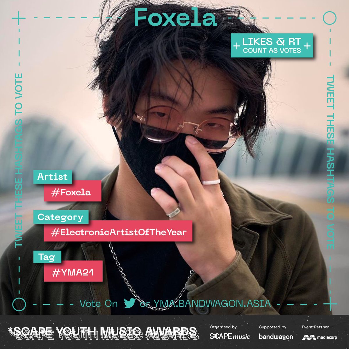 Like &amp; RT to vote for #Foxela as #ElectronicArtistOfTheYear at Youth Music Awards 2021 #YMA21 as we celebrate the future of music in Singapore🙌