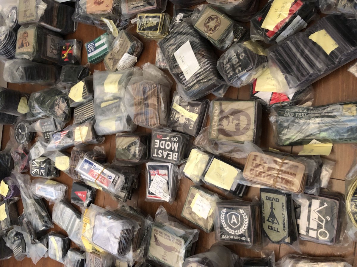 Sorting inventory at the office.......🧐🧐🧐
They are selling in Amazon

#Patches 
#embroidery
#custompatches