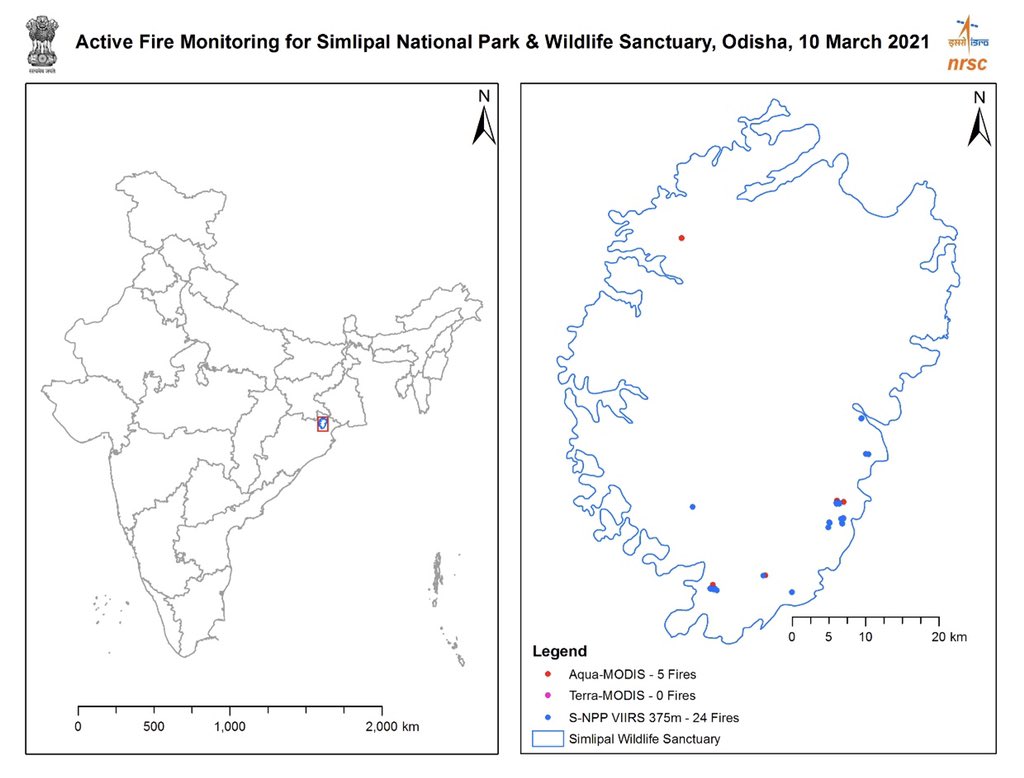 sandeepifs's tweet photo. #ForestFireTaskForceOdisha #SimlipalForestFire #ForestFireWarriors
Forest fire contained in Simlipal.
The latest MODIS/ SNPP VIIRS satellite base fire alerts by NRSC, Hyderabad...@CMO_Odisha @BKArukha @ForestDeptt @moefcc @pccfodisha @PCCFWL_Odisha https://t.co/EZ9yKQKklh