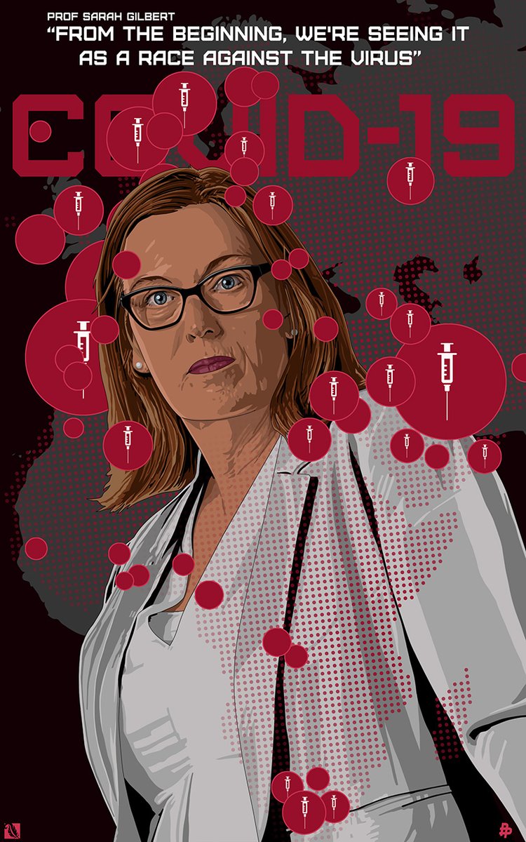 Professor Sarah Gilbert - A true inspiration and winner of the Royal Society Of Arts' Albert medal for her innovative work on the #Oxfordvaccine. A 'vaccine for the world.' Image created as part of the @PosterPosse tribute for #IWD2021 #WomenAtOxford #vaccines