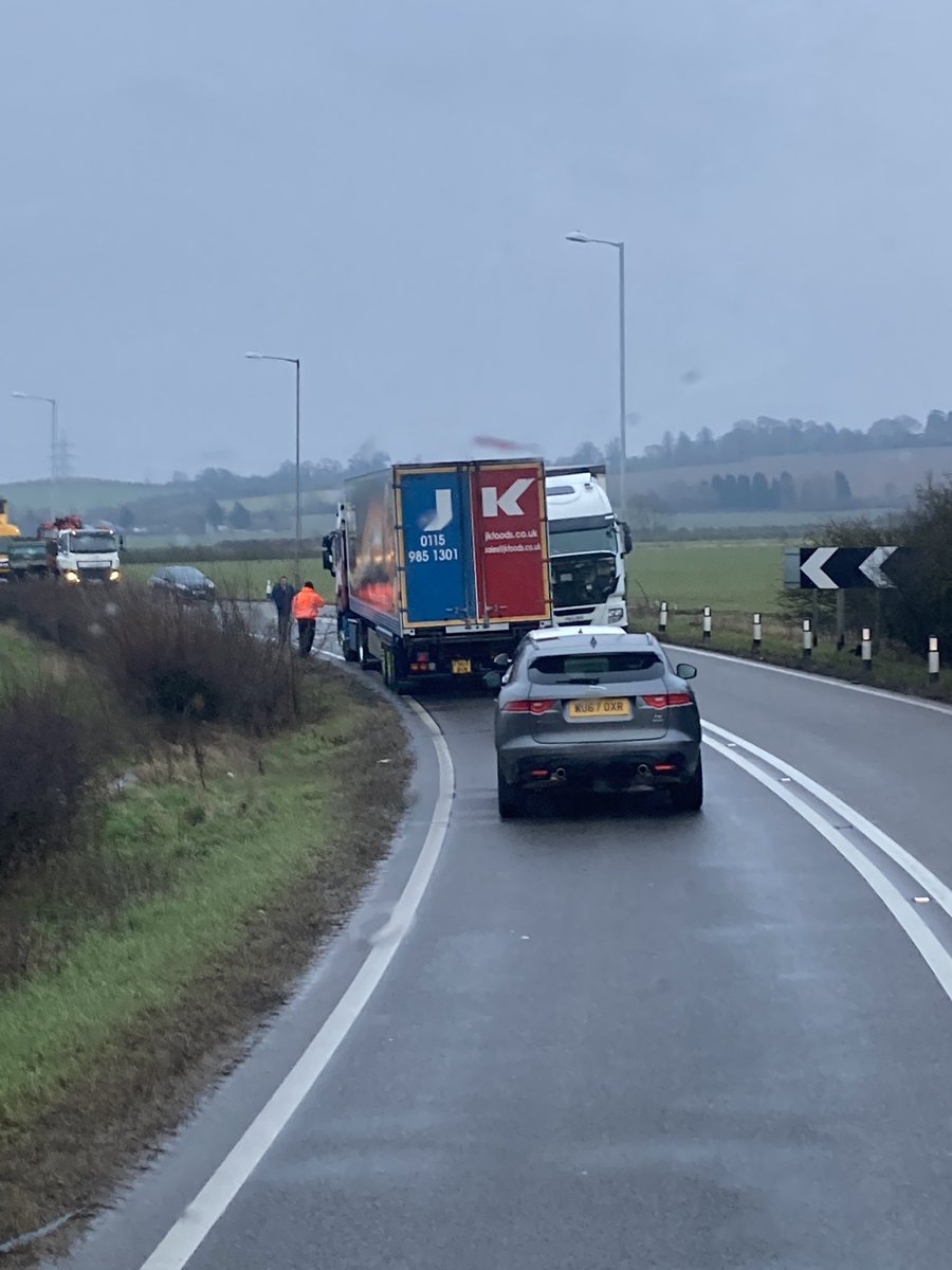 sheppardo285's tweet photo. A52 between Nottingham and Grantham Collision involving two HGV’s. 1 hour later and no sign of police, recovery or clean up team. @GranthamPolice https://t.co/vKh5n2efao
