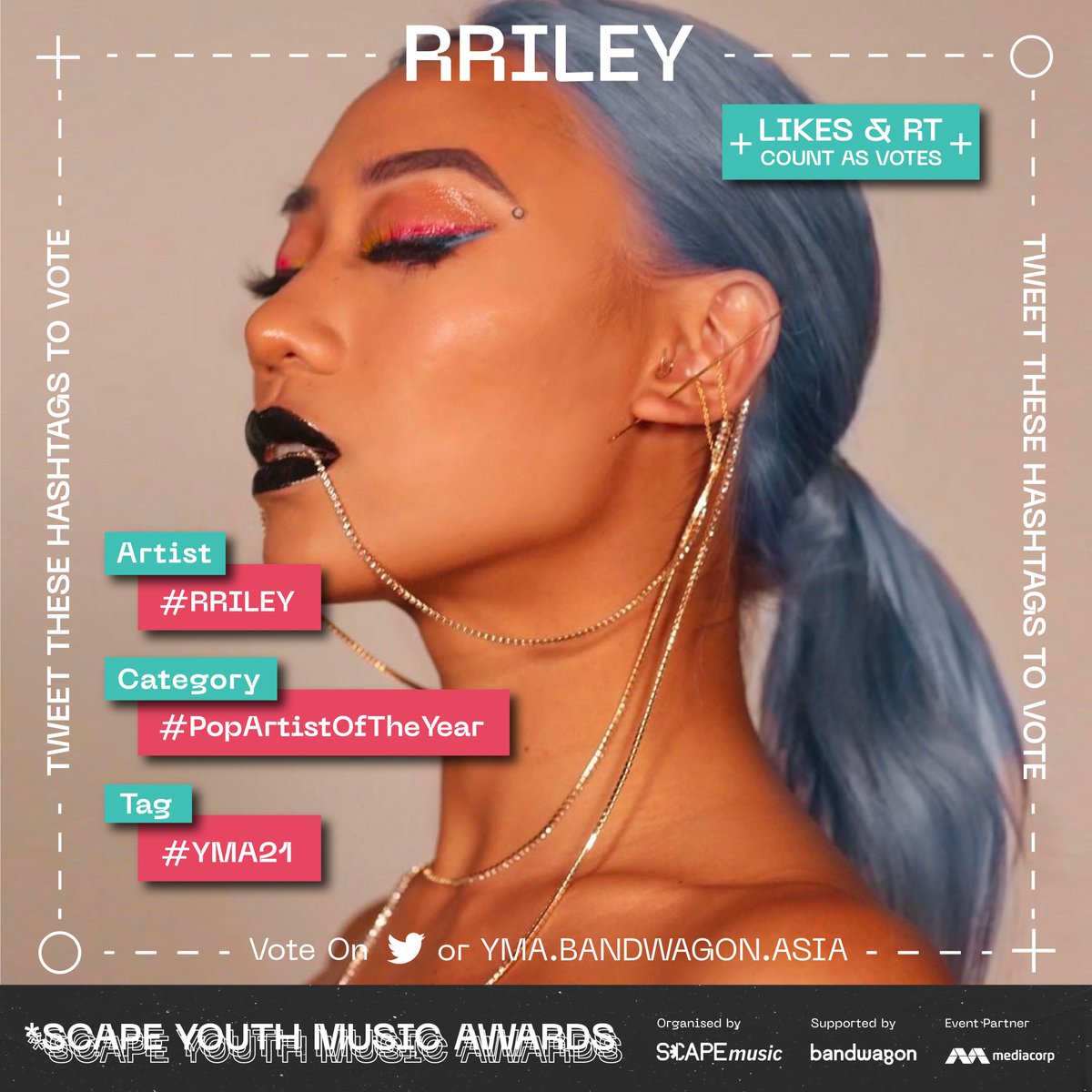 BandwagonAsia's tweet photo. Like & RT to vote for #RRILEY as #PopArtistOfTheYear at Youth Music Awards 2021 #YMA21 as we celebrate the future of music in Singapore๐๏ธ https://t.co/irwv3UAZV5