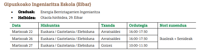 gie_eibar's tweet photo. Gipuzkoako Ingeniaritza Eskolako (Eibarko atala) #AteIrekiak: Martxoak 22, 26 eta 27an. Izena eman martxoaren 10etik 16ra! #EnergiaBerriztagarriak #ingeniaritza #gradua
Izen-ematea eta ℹ️ gehiago: https://t.co/Znxv8mjeyS https://t.co/dZcfa5mPq0