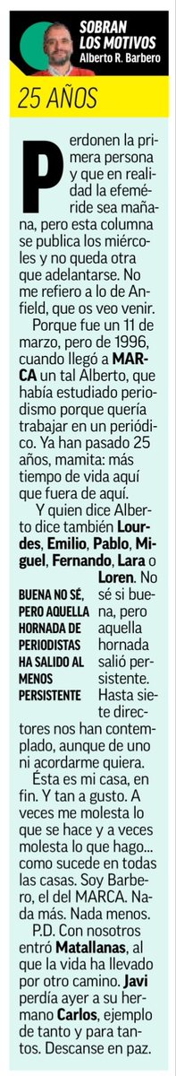 'Perdonen la primera persona y que en realidad la efeméride sea mañana, pero esta columna se publica los miércoles y no queda otra que adelantarse...'