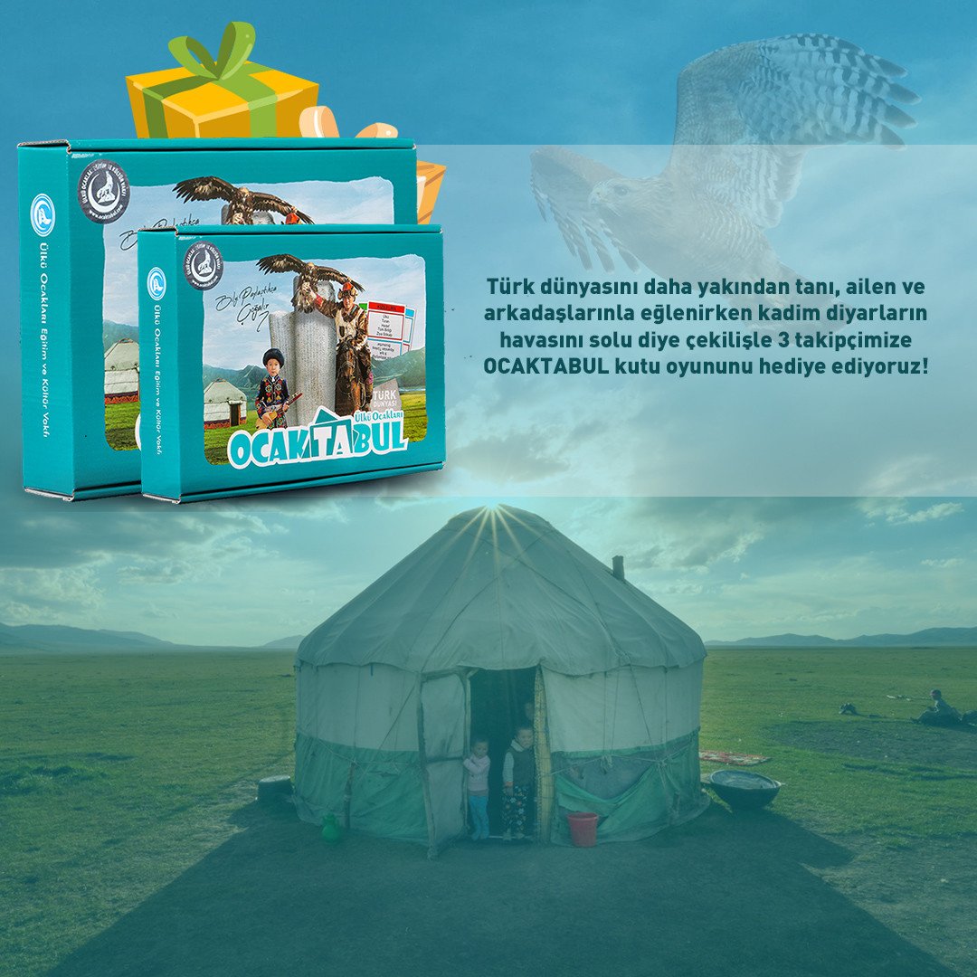 #BilgiOcakta 3 kişiye <a href="/ocaktabul/">Ocaktabul</a>
kutu oyunu çekilişi ile karşınızda 🎉

Türk dünyasını daha yakından tanımak isteyenlerin yapması gerekenler;

* <a href="/bilgiocakta/">Bilgi Ocakta</a> ve <a href="/ocaktabul/">Ocaktabul</a>'u takip et
* Yoruma 3 arkadaşını etiketle
* RT + Beğen