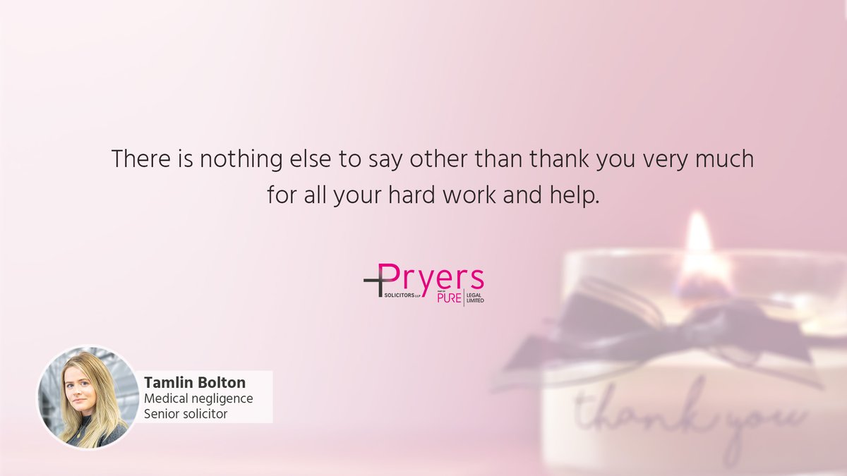 Hard work and help are two things our team offer in abundance, as recognised in this recent review for Tamlin Bolton, a senior solicitor on our medical negligence team.