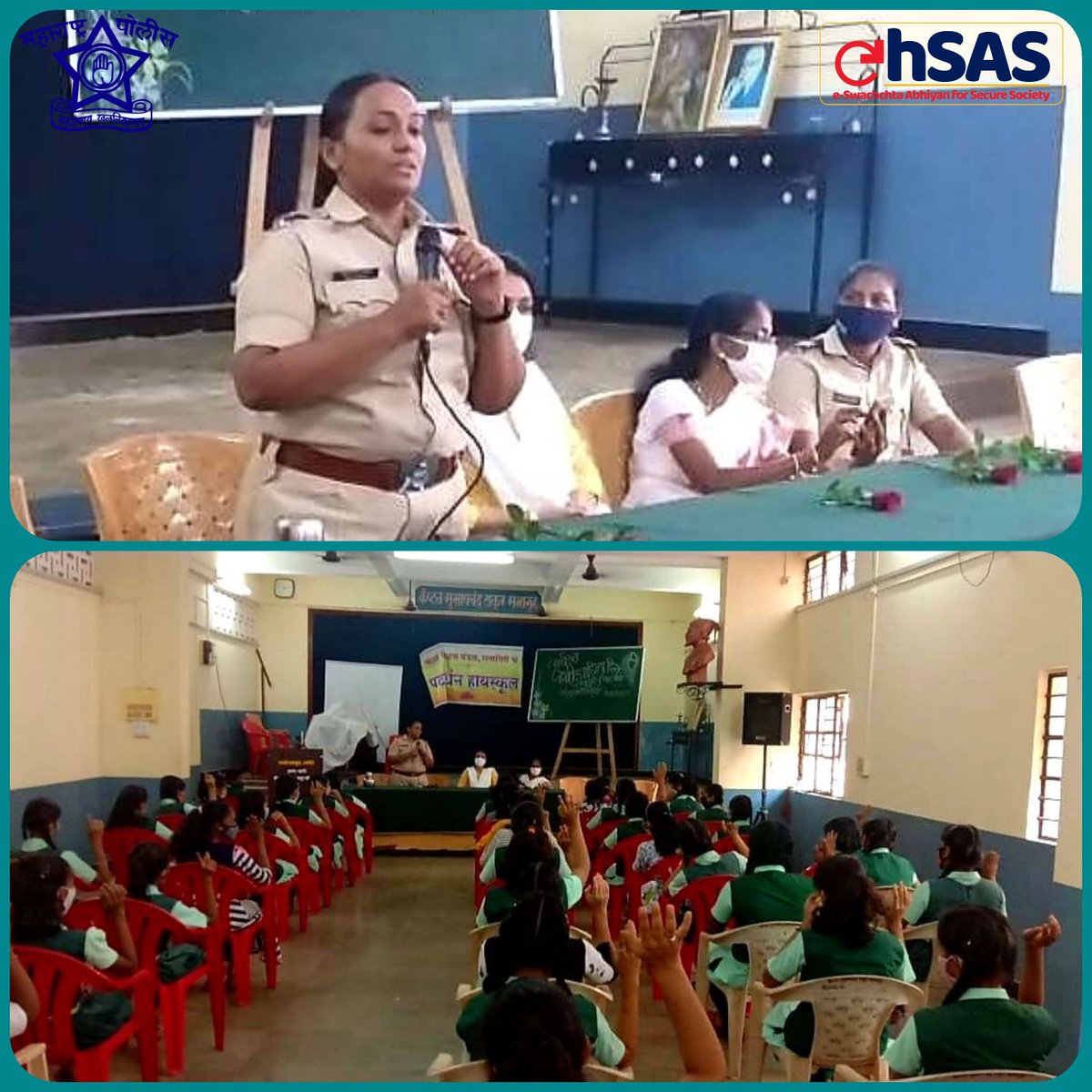 RatnagiriPolice's tweet photo. जागतिक महिला दिनानिमित्त, पटवर्धन हायस्कूल येथे Cyber EhSAS,  मुलींचे आरोग्य व काळजी यावर म.पो.उप.नि. भोसले व डॉ. पावसकर यांनी विद्यार्थ्यांना मार्गदर्शन केले.
@DGPMaharashtra #CyberEhSAS #Hygeine #WomensDay #womensday2021 #Ratnagiri #RatnagiriPolice https://t.co/pLe9BP9KuE