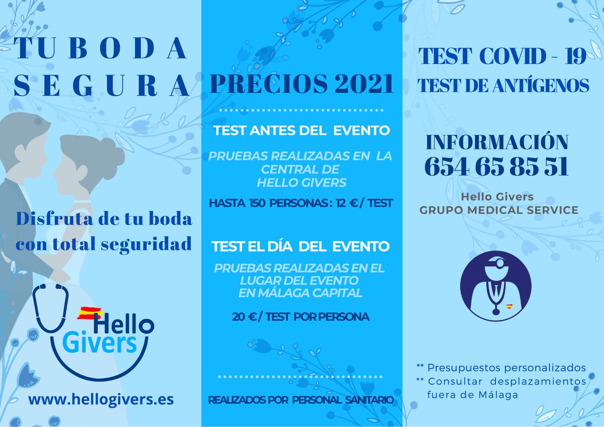 🔴 𝗣𝗢𝗥 𝗨𝗡𝗔 𝗕𝗢𝗗𝗔 𝗦𝗘𝗚𝗨𝗥𝗔.
#hellogivers PONE EN MARCHA LA CAMPAÑA de PARA #BODAS  
#noviosmalaga #bodasmalaga #bodas #testdeantigenos #weddingmalaga #malaganovios #malagacelebra #WeddingPlanning #grupomedicalservice 
🔵GRUPO MEDICAL SERVICE 
hellogivers.es