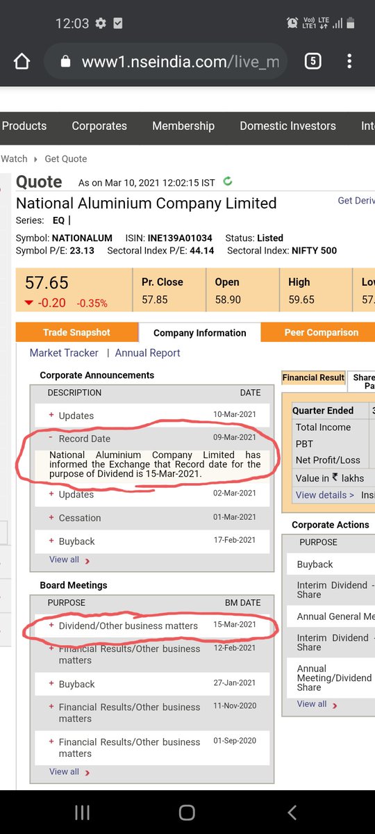  #NALCO  #NATIONALUM to declare 2nd dividend on 15-Mar-2021. Ex-date is 22-Mar-2021.  http://BSEIndia.com  shows correct ex-date. NSE website is showing incorrect record date.  @NSEIndia please correct the record date on your website for NATIONALUM.