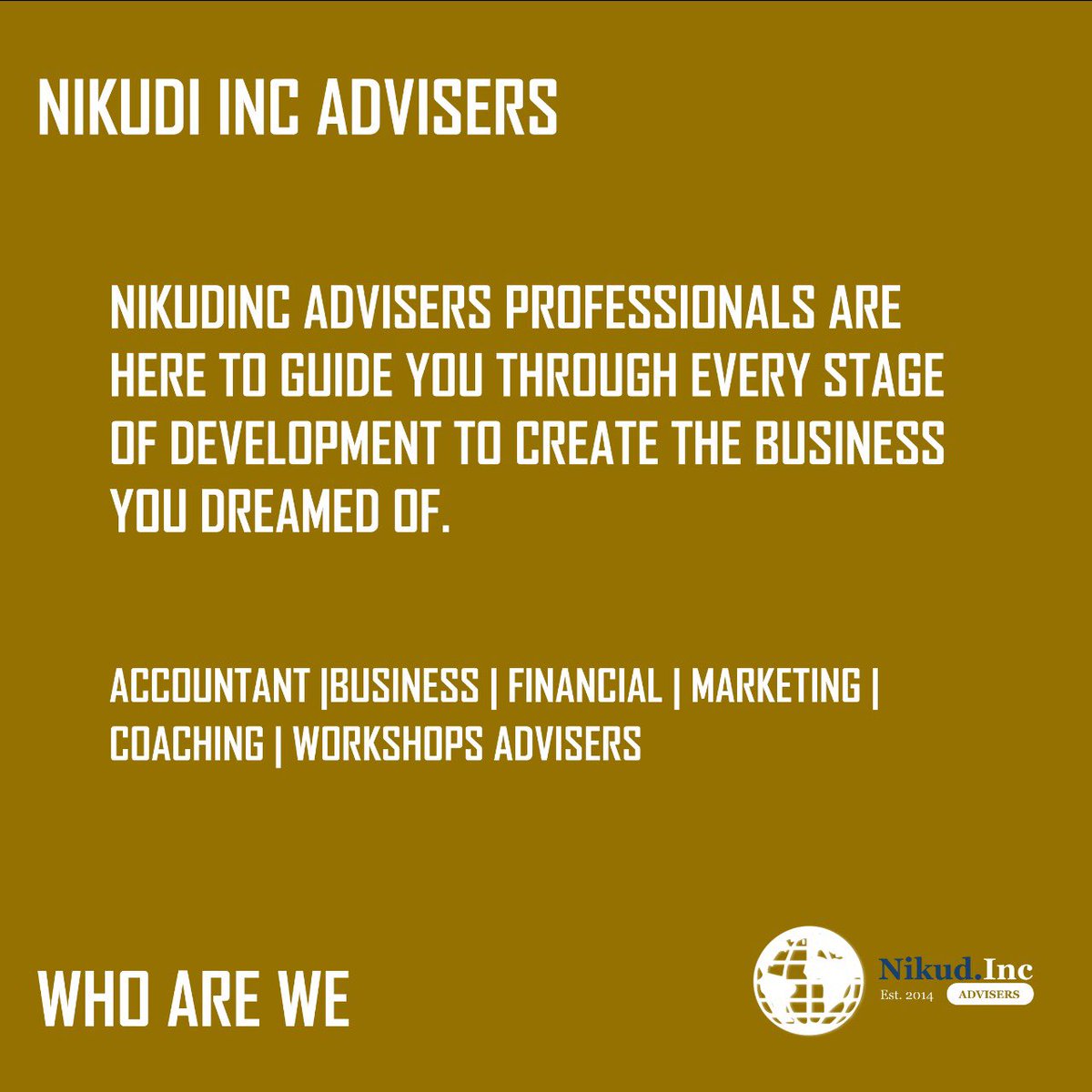 NikudincAdviser's tweet photo. Welcome to Nikud Inc Advisers. We are your go to for all your business needs. 

#Nikudinc #advisers #finacialadvisor #businessadvisors #accountingadvisors #marketingadvisors #coachingadviser #workshopadvisor https://t.co/JzfNjjKIvR