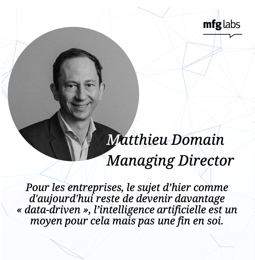 mfg_labs's tweet image. MFG labs célèbre ses 12 ans ! 

Pour l&apos;occasion @MatthieuDomain Managing Director, @OrianneT Design Team Manager, Stephane Leclercq CTO,  @roolio aka Julien Laugel Chief Data Scientist et @RomaricLancien Head of Consulting nous partagent leur vision de l&apos;IA.