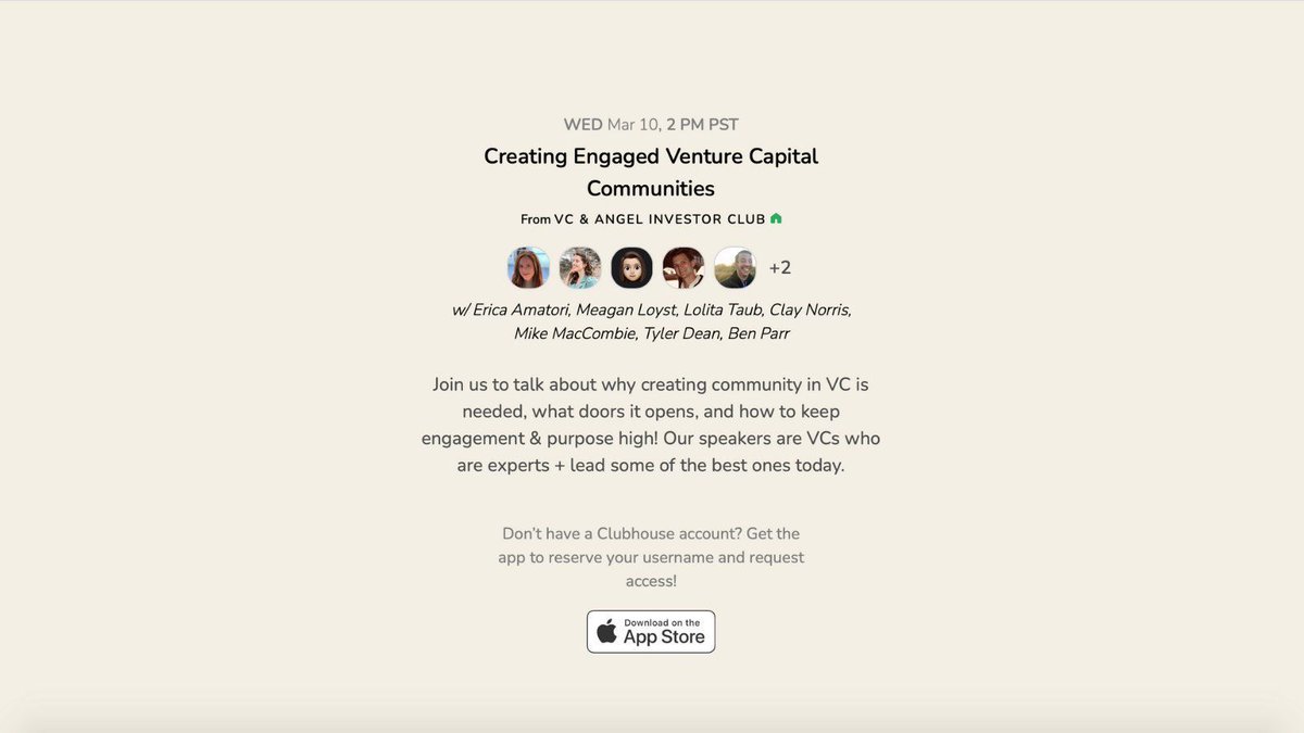 alpacavc's tweet image. Don’t forget to join us on Clubhouse this evening to discuss the benefits of creating and growing engaged communities in VC. Community experts @ericaamatori, @lolitataub, @mikemaccombie, @tylerdeanthinks, @meaganloyst, &amp;amp; @claynorris10 will be in the room! buff.ly/3bWeMD4
