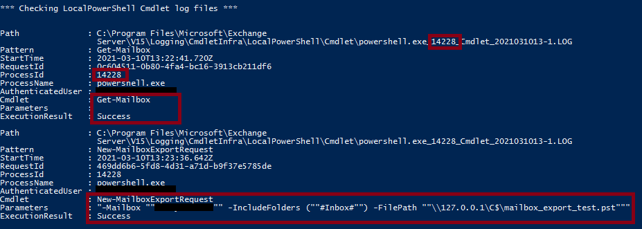 Watch your Microsoft Exchange PowerShell Cmdlet logs ! Could find valuable information such as webshell source code, catch attempts to export mailbox via Exchange PowerShell snap-ins, all that with Timestamp, Process ID and User information. #ProxyLogon #DFIR