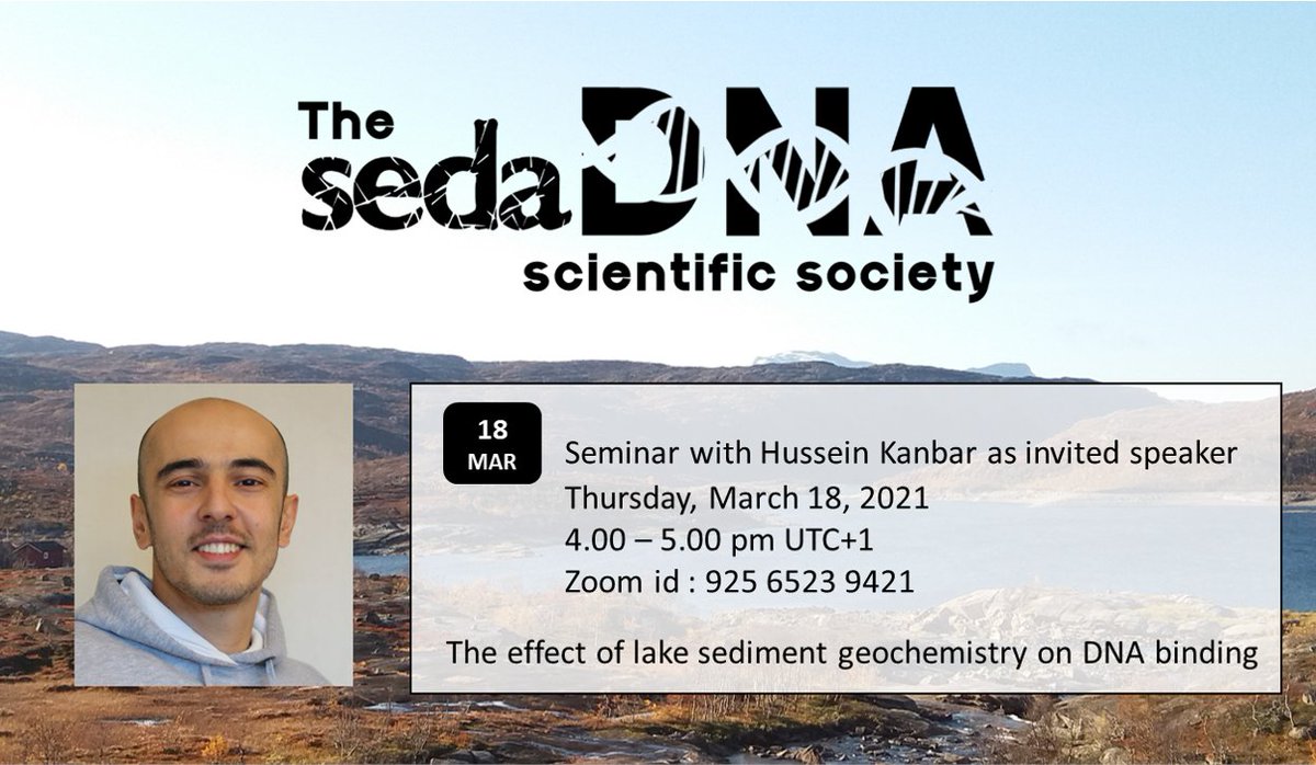 sedaDNA scientific society (@sedimentarydna) on Twitter photo Join us for our March online seminar 18 March 4 pm UTC+1 uwmadison.zoom.us/j/92565239421 with Dr Kanbar from Umeå University as invited speaker Join us for our March online seminar 18 March 4 pm UTC+1 uwmadison.zoom.us/j/92565239421 with Dr Kanbar from Umeå University as invited speaker
