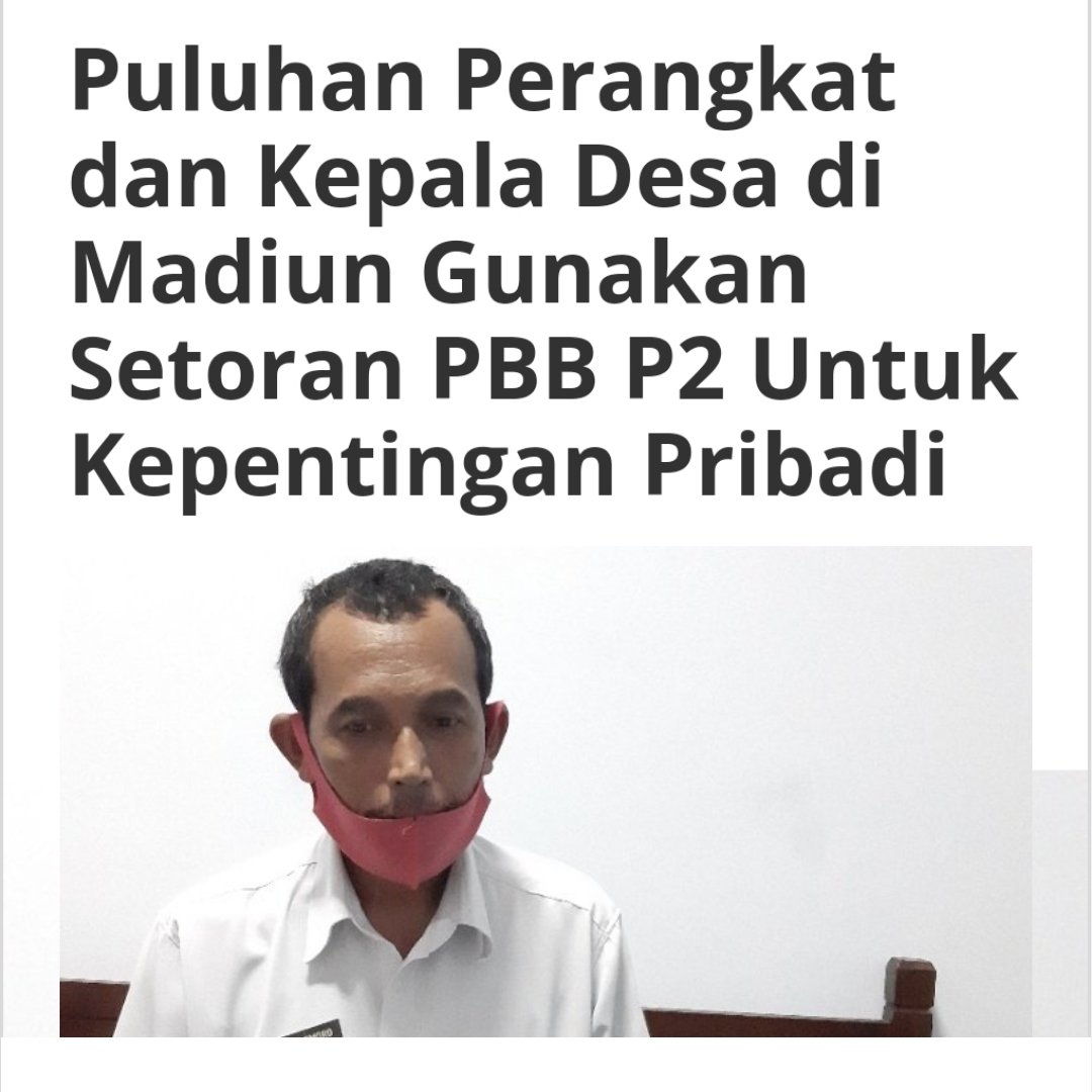 Madiun_Info's tweet photo. Puluhan Perangkat dan Kepala Desa di #Madiun Gunakan Setoran PBB P2 Untuk Kepentingan Pribadi
#MadiunInfo #InformasiMadiun #beritamadiun #MadiunNews #kabarMadiun #peristiwamadiun #pbb #pajakbumidanbangunan #piutang #pajak #bapenda #pemkab #kabupatenmadiun
https://t.co/M61RYpBPAb https://t.co/eA6XhulVox