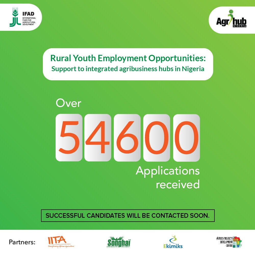 We have been getting messages from the IFAD Agrihub project applicants regarding the status of their applications. Thank you for your patience thus far. We received over 54000 applications and are currently in the screening process. 
#IFADAgrihubNigeria #IYA