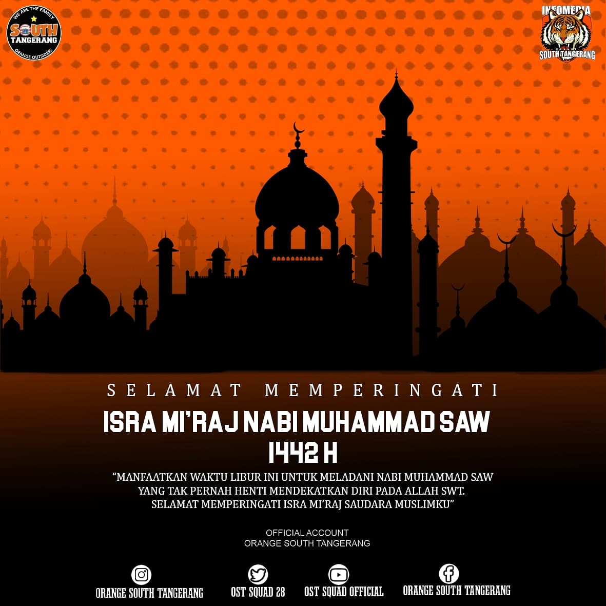 JakmaniaOst's tweet photo. Selamat memperingati Isra Miraj Nabi Muhammad SAW 1442 H

Mari jadikan semangat Isra Miraj untuk menguatkan keimanan dan memperteguh persaudaraan

#IsraMiraj
#1442H https://t.co/sQU5Fk0Zog