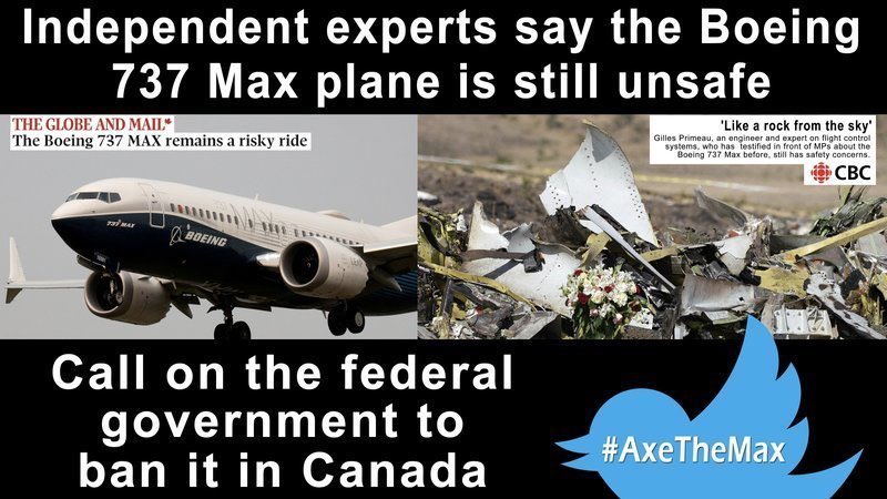 DemocracyWatchr's tweet photo. DWatch launches petition calling on Transport Minister to ban Boeing 737 Max & hold inquiry https://t.co/c2Pq24IB7d #cdnpoli #AxeTheMax https://t.co/q2ZGoosMbh