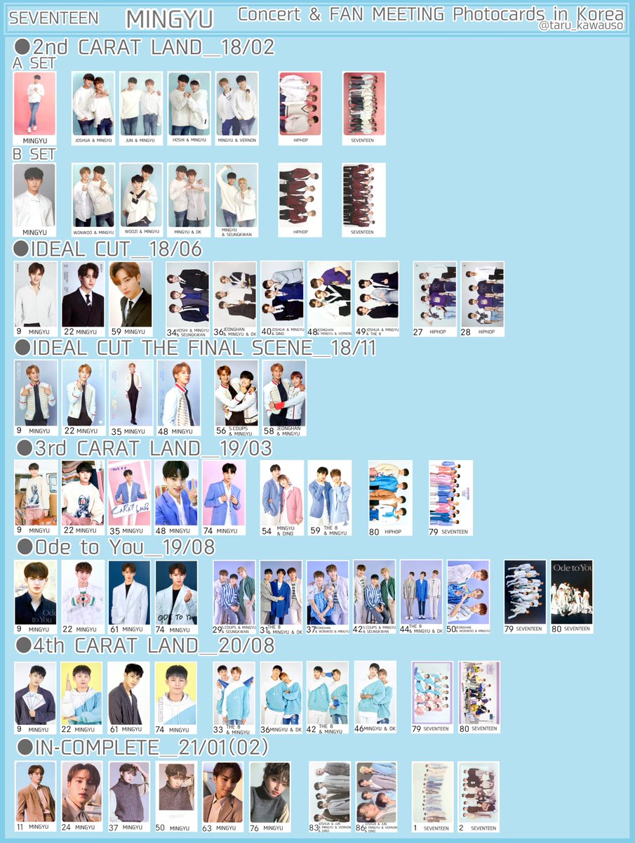 SEVENTEEN セブチ トレカ一覧 歴代過去トレカ ソウルコン ケレン ミンギュ