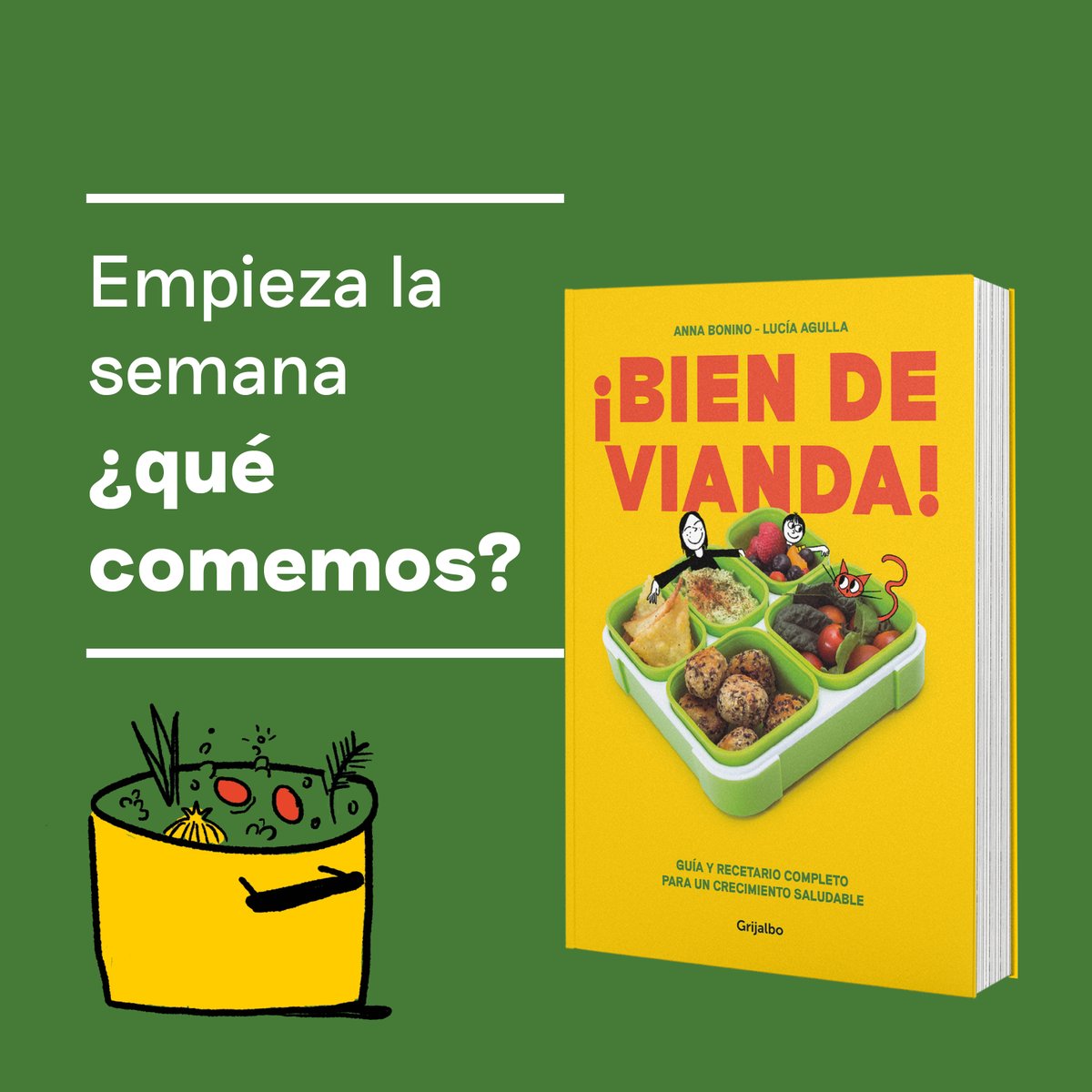 penguinlibrosuy's tweet photo. Mañana es lunes y vuelve la pregunta del millón: ¿qué le cocinamos a nuestros hijos en la semana?

Encontrá la respuesta en ¡Bien de vianda! Una guía con recetas y tips de organización para alimentar niños en edad escolar. 

Más información: https://t.co/3YPtAe3mAw https://t.co/9AmhSDkzPV