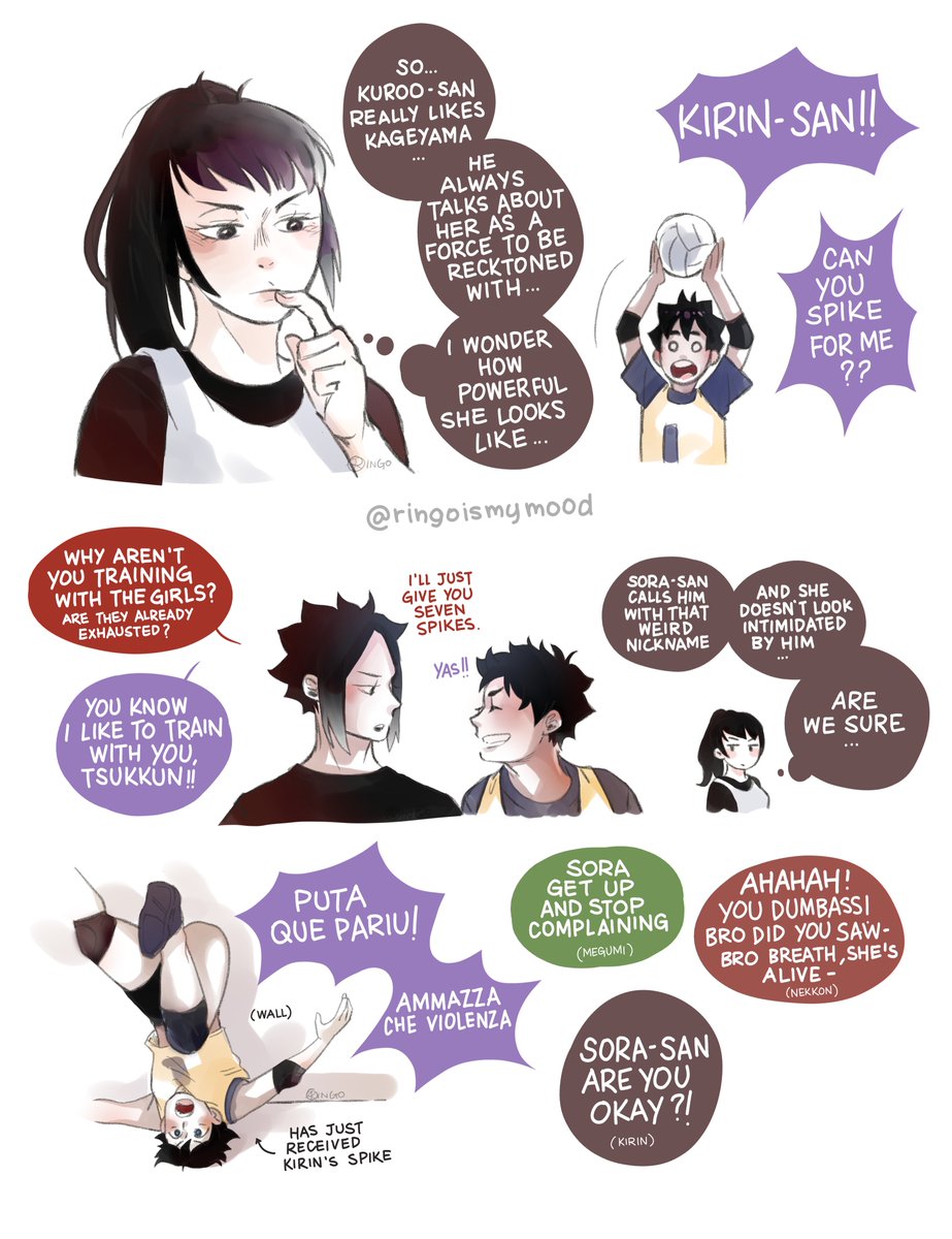 Cats VS Crows: during the training camp in her second year, Sora meets Nekoma's captain, Kirin. The two seem to be pretty in synch, but something is about to change their fresh friendship forever.
#haikyuu #haikyuunextgeneration 