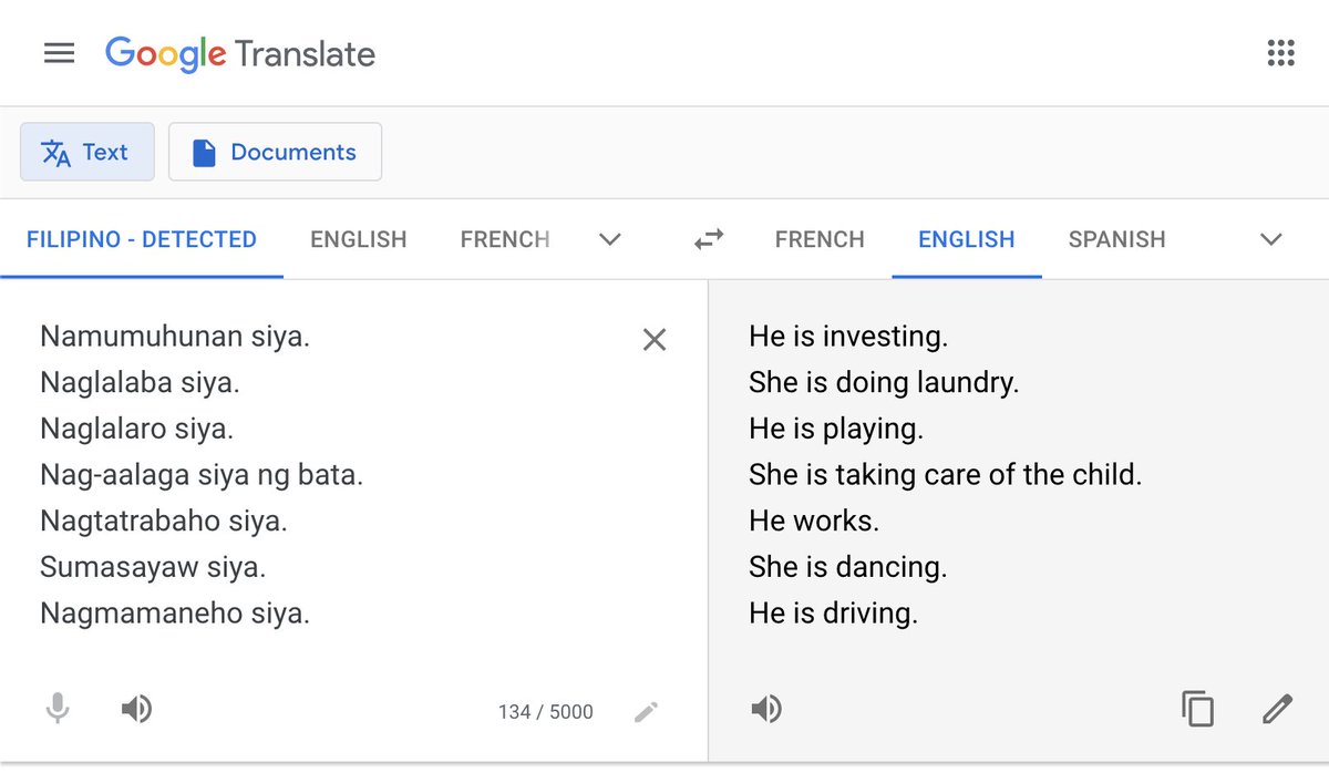 Google translate filipino to english