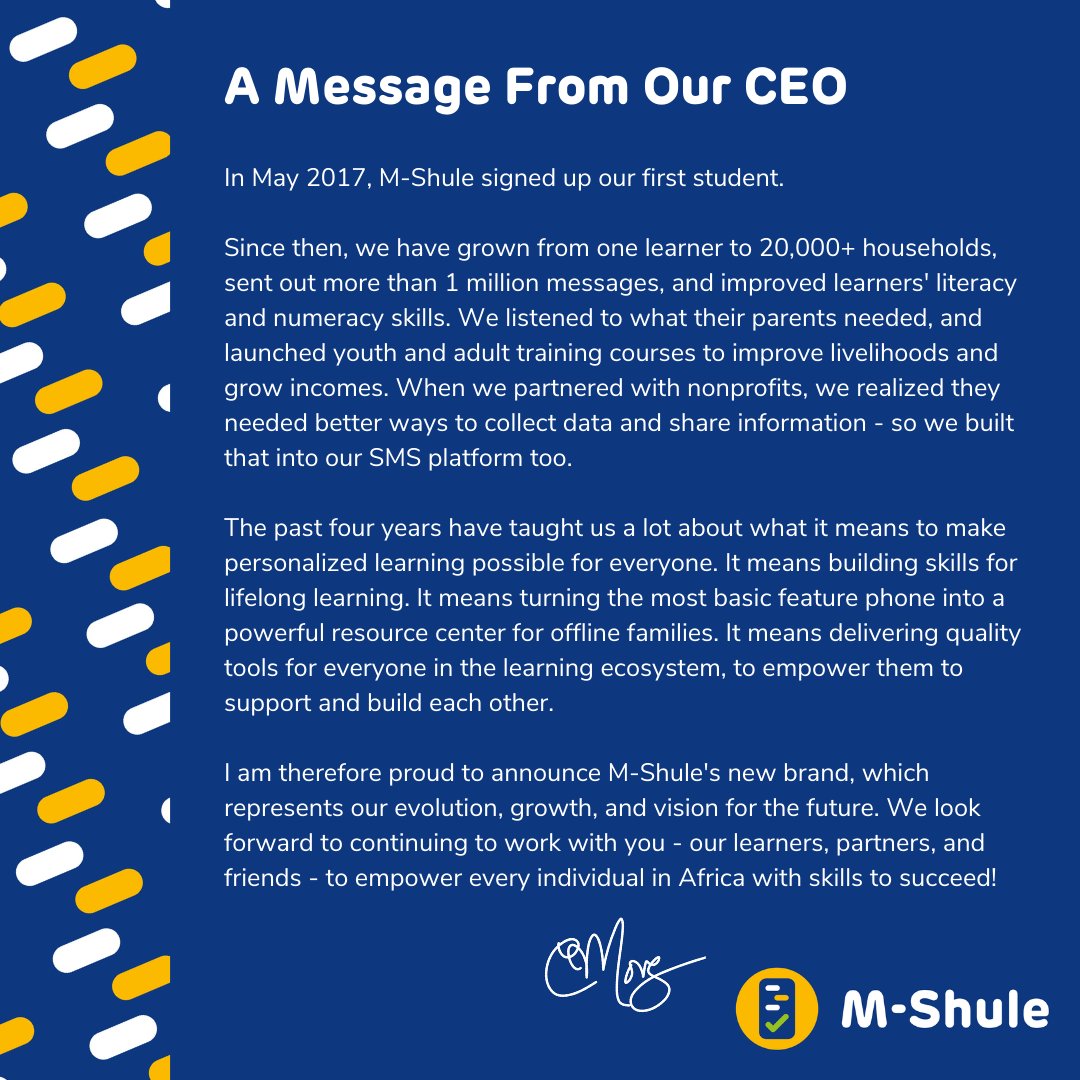 Read a message from our CEO <a href="/c_mongeau/">c_mongeau</a> about our new brand! 

#growthmindset #edtech #tusomepamoja #EducationforAll