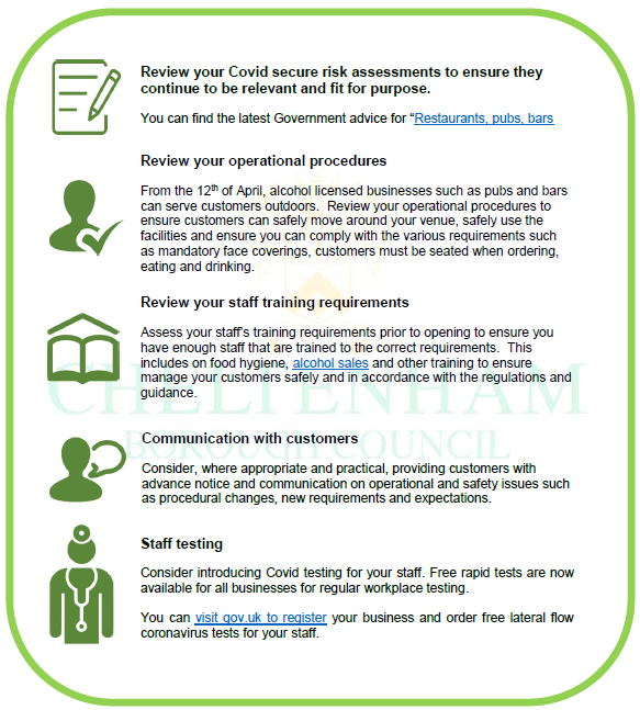 CBCLicensing's tweet photo. What we are doing to support your hospitality business out of lockdown?
Roadmaps, reopening checklists, advice & more!
Our latest #licensing #CheltRecovery newsletter 👉 https://t.co/DgPSLe9Sk0 https://t.co/G0ALNEQ0s1