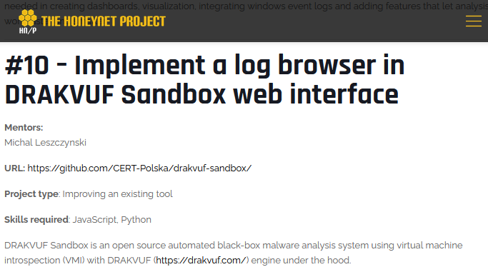 CERT_Polska_en's tweet photo. We are proud to announce that our DRAKVUF Sandbox is taking part in #GSoC 2021 as a part of @ProjectHoneynet.
If you're interested in malware analysis and hypervisors contact us on https://t.co/mbMKDs6jcG. More info:
https://t.co/mXppvgy299 https://t.co/E8F2qAT3Gb