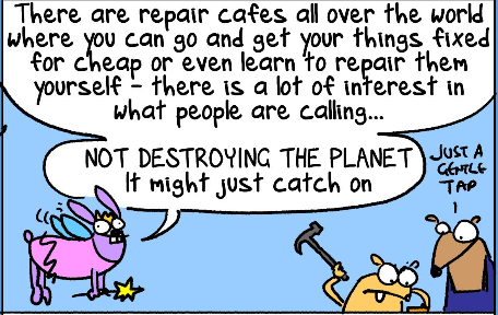 repaircafebfast's tweet photo. Can't wait till our own "Repairy Fairies" can get back to helping you with your broken stuff. In the meantime we enjoyed the cartoon in today's Guardian, celebrating new rules to make stuff easier to fix. See the whole thing here: https://t.co/SUvpQ6hHHc  #RepairRevolution https://t.co/MGPNaeUpor