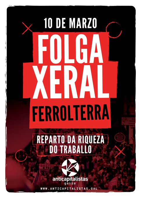 Todo nuestro apoyo a la huelga general convocada este #10demarzo, #díadaclaseobreiragalega, en la comarca gallega de Ferrol, cuyos trabajadores hoy salen a combatir la desindustrialización de la zona y a exigir trabajo y futuro como mejor saben: luchando ✊🏾 ¡Lume! <a href="/anticapi_GZ/">Anticapitalistas_GZ</a>